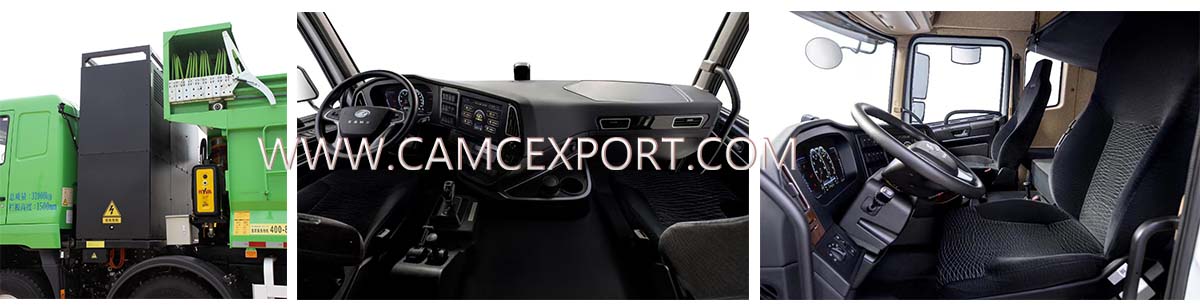 Interior of CAMC M5 8 × 4 electric dump truck الجزء الداخلي من الشاحنة القلابة الكهربائية CAMC M5 8 × 4
